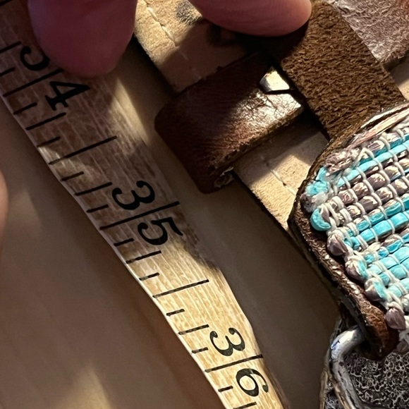 Saks Fifth AveTurquoise Woven Leather Belt w Decorative Turquoise Buckle S/35” - Picture 8 of 8